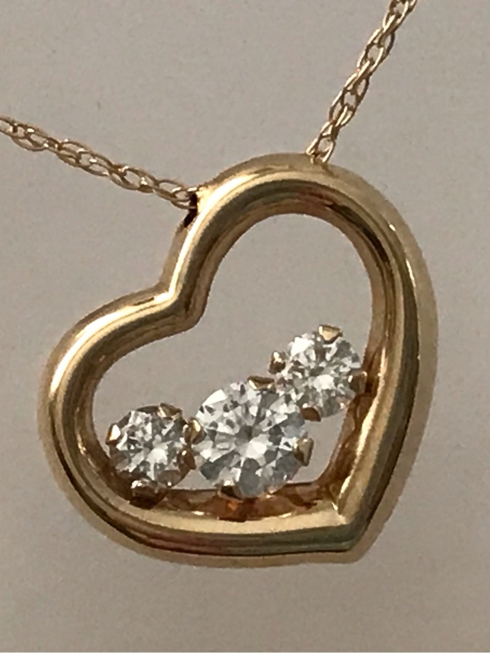 14K Yellow Gold Heart Diamonique Necklace